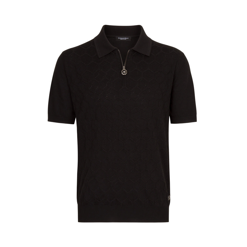 Stefano Ricci SS Black Zip Polo silk/cotton