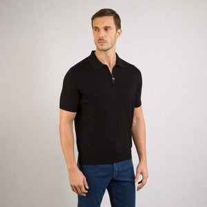 Stefano Ricci SS Black Zip Polo silk/cotton