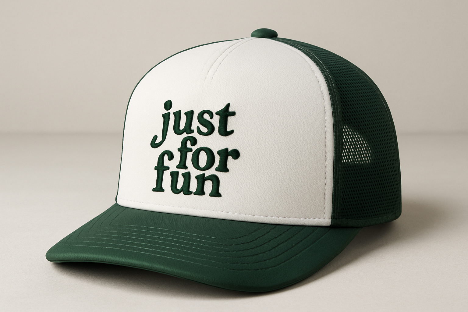 Melin Coronado white/green hat logo says just for fun